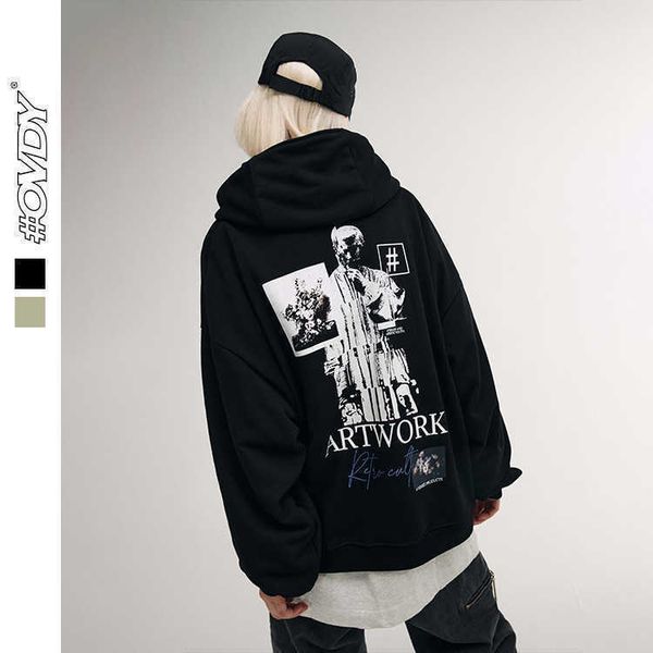 

wxwovdy 2021 autumn winter new street leisure art print oversize hoodie, Black