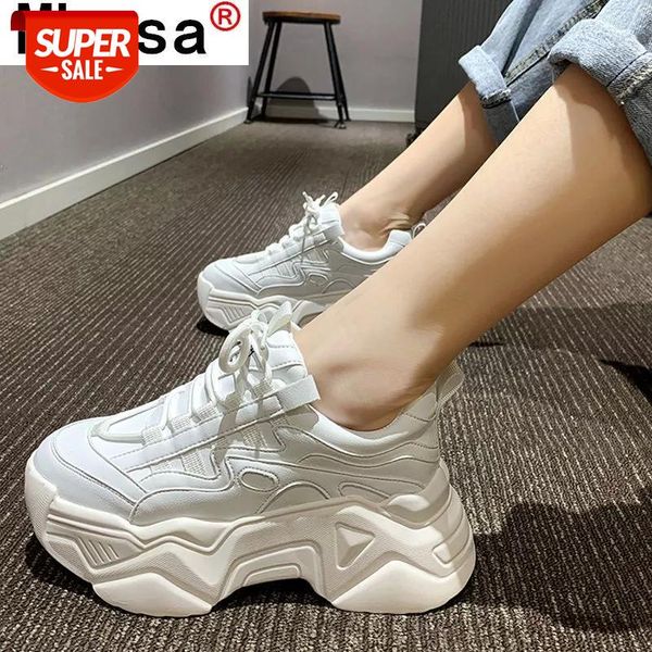 

spring women platform shoes chunky sneakers fashion lace-up outdoor comfortable casual mid heel ladies vulcanized #5f0c