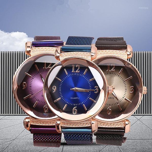 

wristwatches 1pc women watch fashion wild magnet buckle luxury ladies geometric roman numeral quartz movement, Slivery;brown