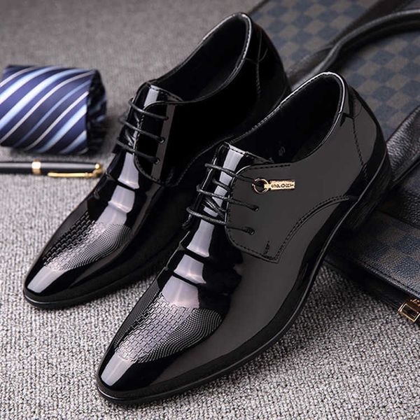 

new men's business ess leather shoes pointed casual bright breathable low helper, Black