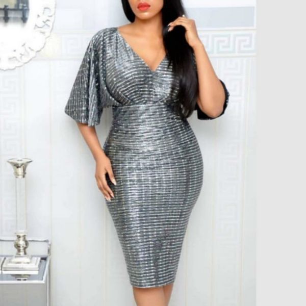 

women bodycon dress v neck club night party evening package hip female summer fashion dresses diamonds sequin robes tunics 210416, Black;gray