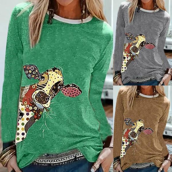 

harajuku tshirts fashion animal womens printing patchwork long sleeves graphic tee for, White