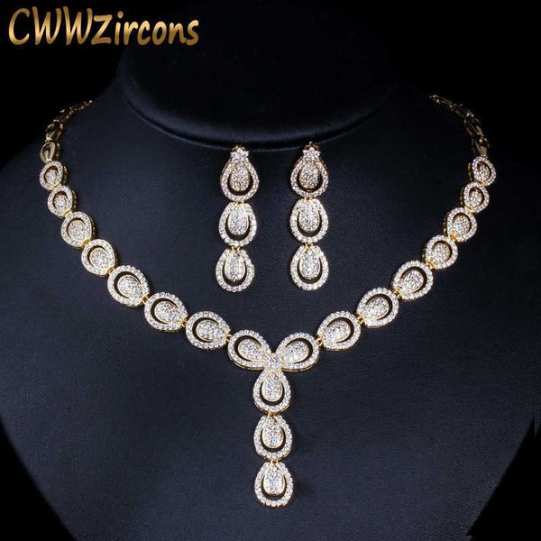 

cwwzircons micro pave cubic zirconia luxury dubai gold color jewelry sets for women wedding party bridal costume jewellery t101 h1022, Silver