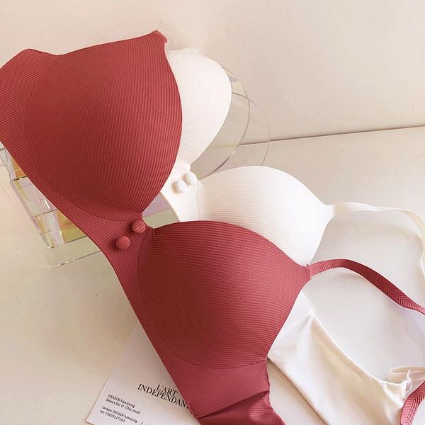 

bras only a bra,summer seamless thin push up comfortable sleep brassiere wireless lingerie breathable button sports vest, Red;black