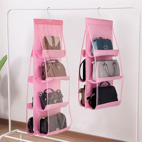 

hanging bag organizer clear 8 pocket purse handbag closet hanger holder organiser storage boxes & bins