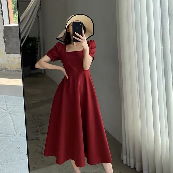 

women's jackets women summer a-line maxi dresses korean fashion short sleeve casual robe square collar beach midi vestido pnuy, Black;brown