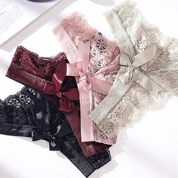 

women's panties ladies cotton lace transparent sweet thongs string lingerie fashion low-rise women underwear seamless briefs 1pcs, Black;pink