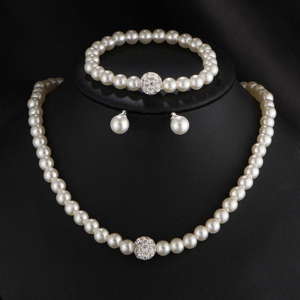 

earrings & necklace womens bride wedding jewelry set rhinestone faux pearl bracelet earring, Silver