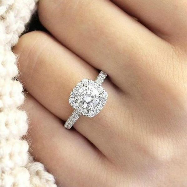 

wedding rings trendy crystal engagement design for women white zircon cubic elegant female jewelry, Slivery;golden