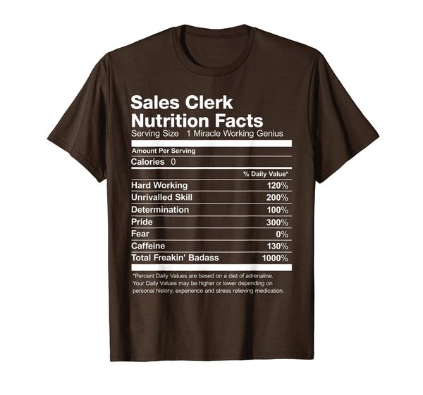 

sales clerk nutrition facts name funny t-shirt, White;black