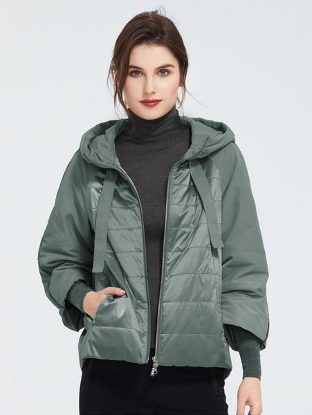 

ziai zip up raglan sleeve hooded puffer coat 28bh#, Black