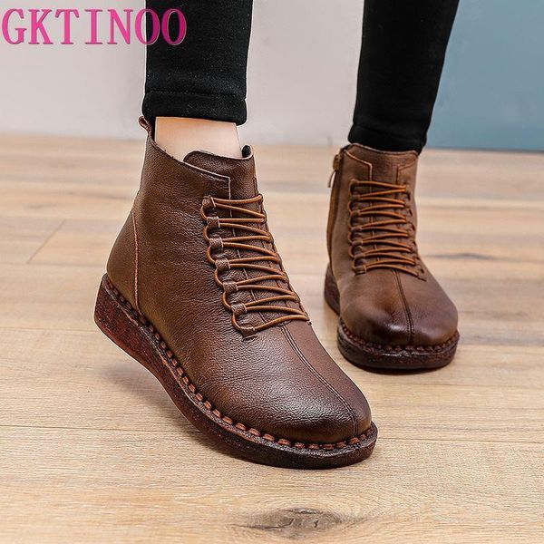 

boots gktinoo women ankle waterproof warm woman platform non-slip sole female casual shoes ladies genuine leather, Black