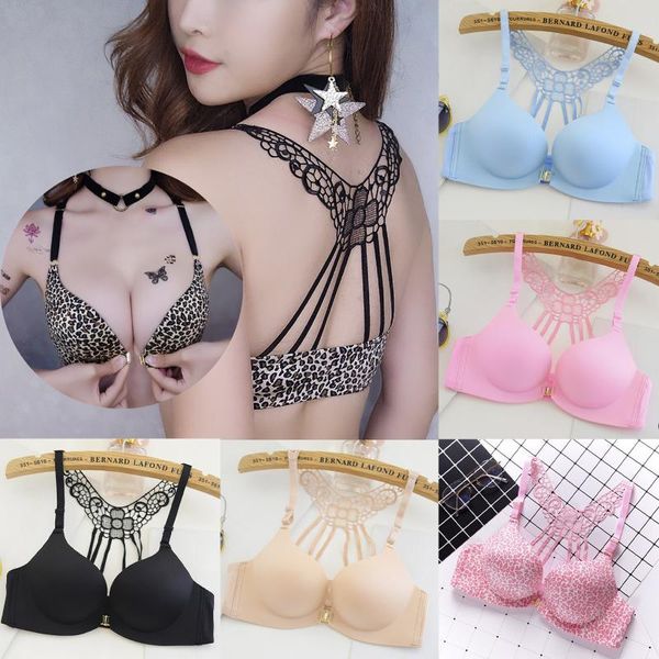 

bras fashion front closure no wire girl underwear bh leopard print women push up bra lingerie adjustable female bralette, Red;black