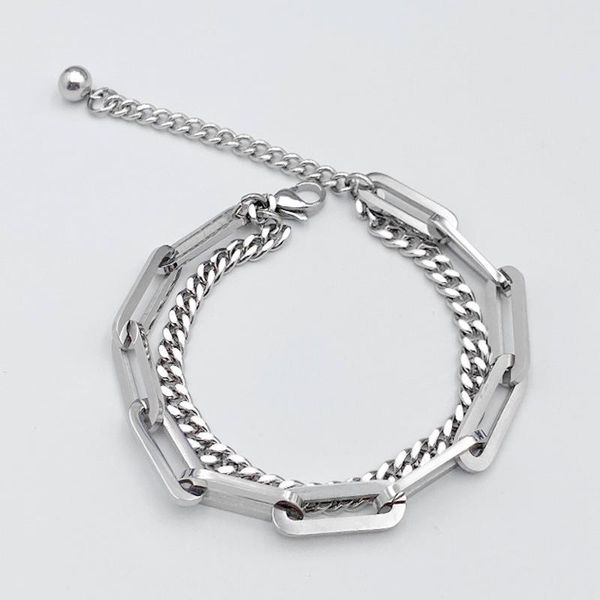 

link, chain stainless steel bracelet titanium jewelry fashion simple trend men and women accessories, Black