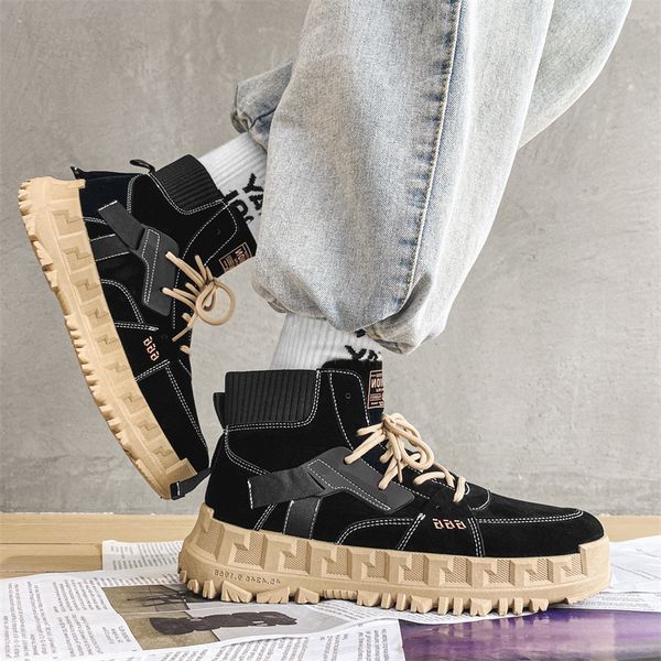 

outdoor martin boots 2021 winter new fashion personalized thick soled shoes high men's leather, Black