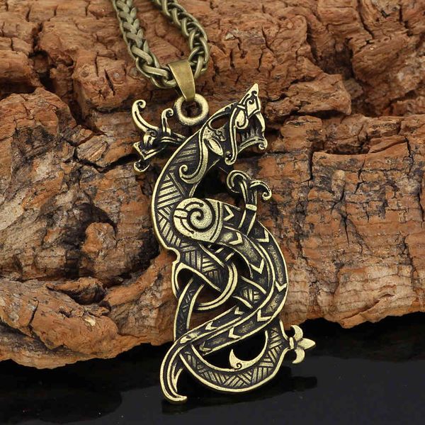

new nordic myth nordic viking dragon pendant necklace long men's jewelry, Silver