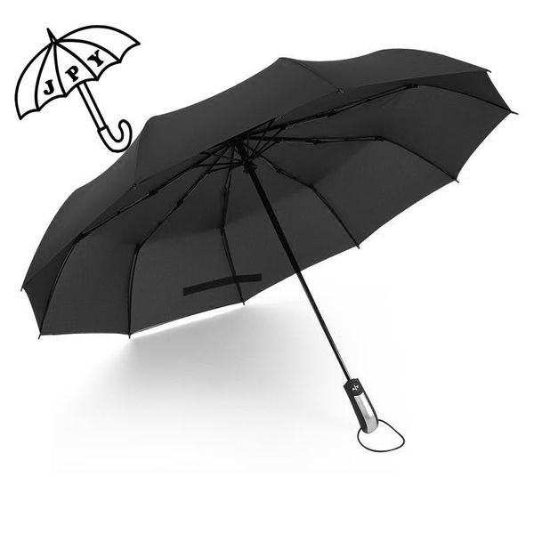 

umbrellas 10 bones fully-automatic 3 folding business umbrella dual-purpose windproof reinforcement black coating parasol