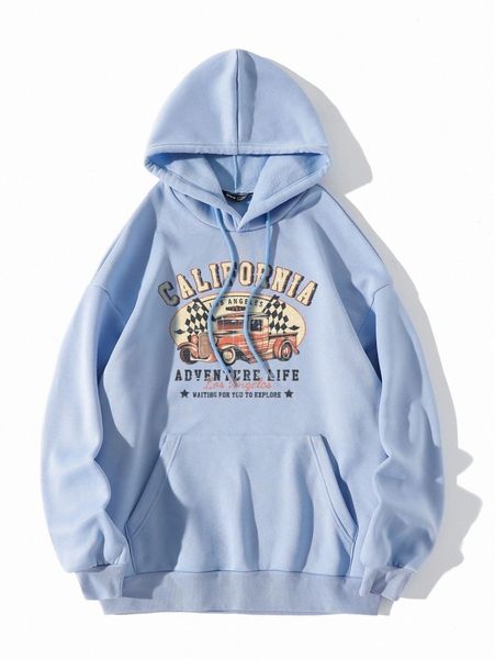 

slogan graphic kangaroo pocket thermal drawstring hoodie x8vb#, White;black