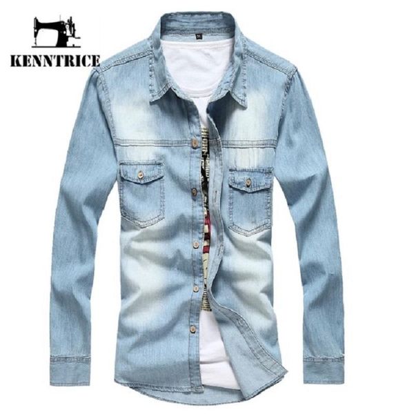 

kenntrice denim shirt brand vintage jeans long sleeve euro 2021 men's autumn slim men casual blouses shirts, White;black