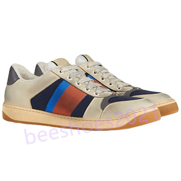 

classic casual shoes mens italy bee shoe women outdoor dirty leather screener green red stripe embroidered fashion couples trainers chaussur, Black