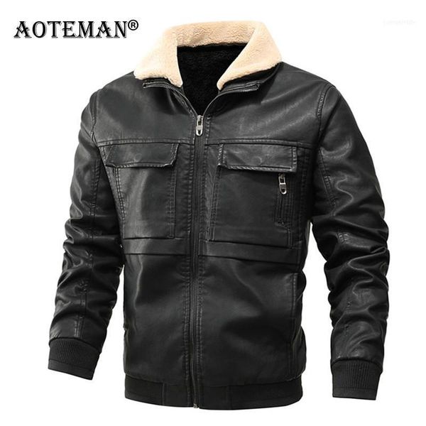 

men's fur & faux men winter coats pu leather jackets bomber coat male fashion clothing biker motorcycle jacket thick vintage outw, Black