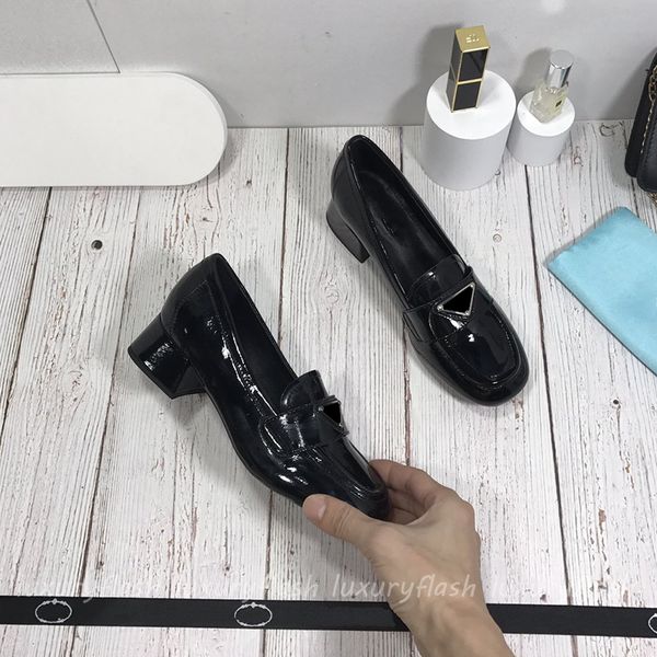 

women loafers patent leather designers 2022 fashion luxurys dress shoes casual latest triangle black thick heels square head