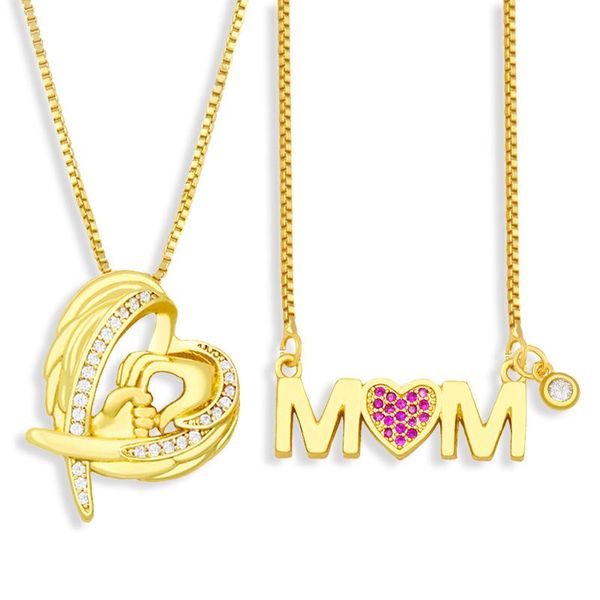 

pendant necklaces eyika shiny cubic zirconia mother baby hand wing heart letter mom necklace for mother's day birthday gift family jewe, Silver