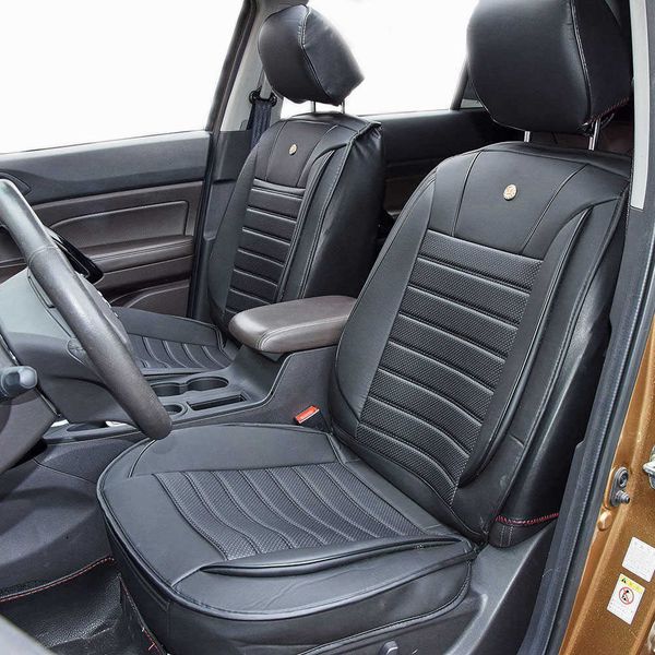 1 x Auto-Vordersitzbezug, Rückenstütze, Taillenkissen, Schutz, Sitzmatte, schwarzes PU-Leder