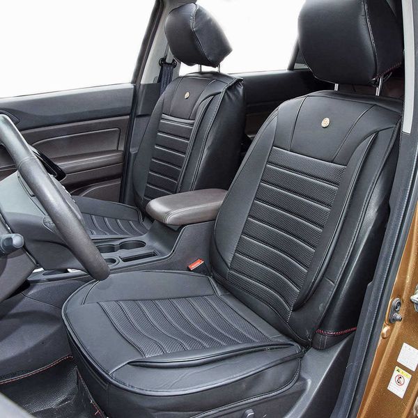 

1x auto car front seat cover back support waist cushion protector seats mat black pu leather