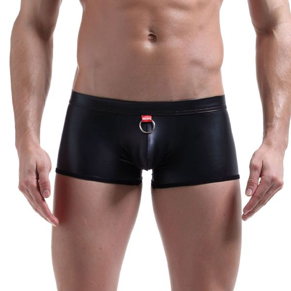 

plus size u convex pouch boxers black men pu faux leather underwear boxers shorts sheathy cool male gay wear underwear f15, Black;white