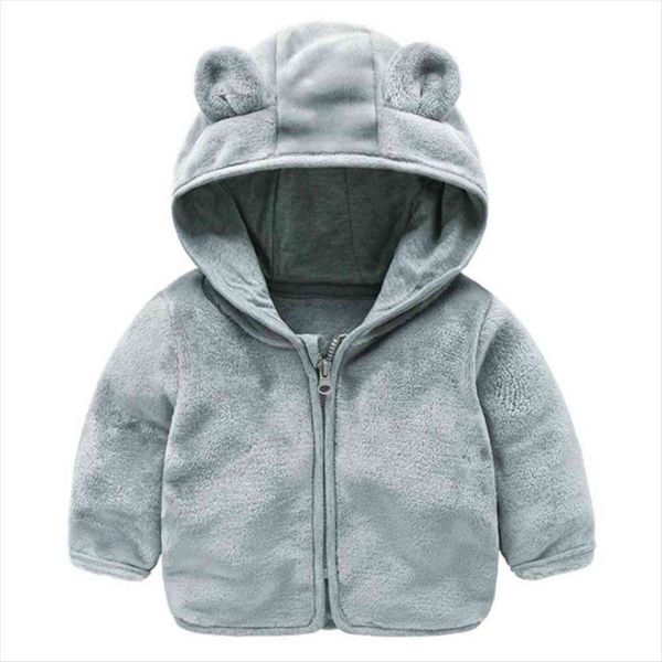 

autumn and winter childrens hooded jacket baby girl clothes boy double sided plus velvet cute ear top, Blue;gray
