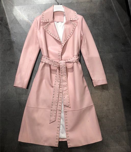 

women's jackets brand design women genuine leather jacket girl female pink real sheepskin long coat trench overcoats qpzb, Black;brown