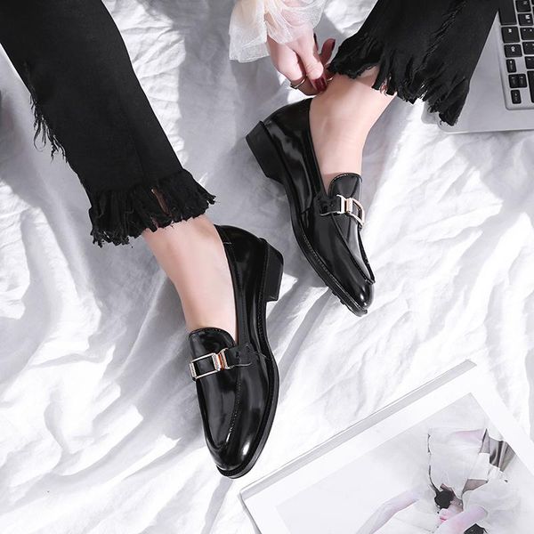 

dress shoes ins women pumps real leather 22-24.5cm classic office professional metal buckle essential for spring and autumn, Black