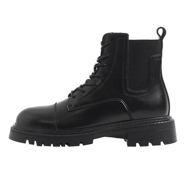 

boots ladies autumn winter genuine leather lace-up round toe platform shoes ankle women botas de mujer yh36, Black