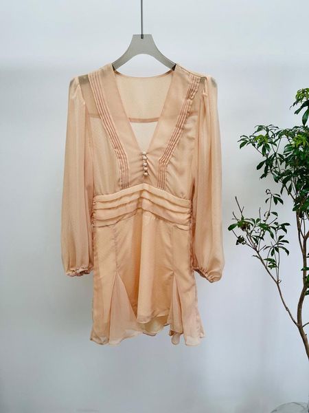 

casual dresses 2021 women v-neck pleated mini dress puff sleeve slim waist dot print fashion ruffles trim short, Black;gray