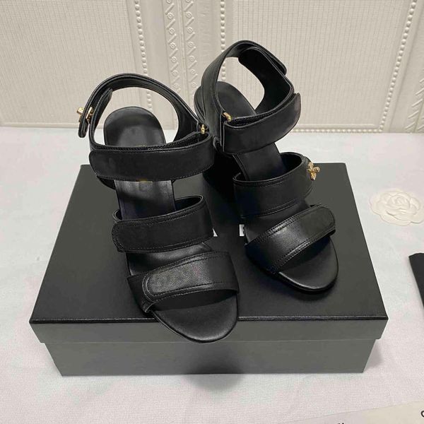 

official website 70% off outlet fashion catwalk shoes summer new sheepskin high heel sandals black apricot large size women's metal buc
