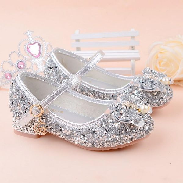 

girls princess single shoes fashion student performance leather models catwalk high-heeled children's bow crystal sneakers, Black;red