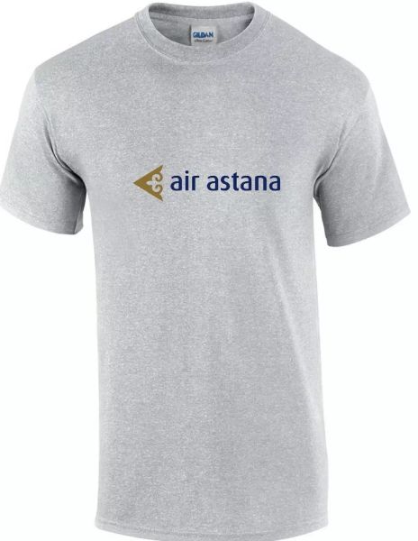 

air astana gold blue logo kazakhstan airline sport gray cotton t-shirt, White;black