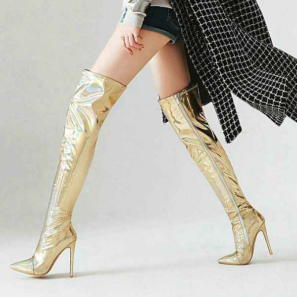 

winter woman over the knee boots thin high heels ladies thigh party women's shoes gold silver large size 34-43, Black