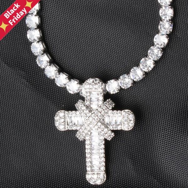 

chains karopel fashion hop16/18/20/24 inch tennis chain hop cross pendant necklace out men women christmas jewelry gift, Silver