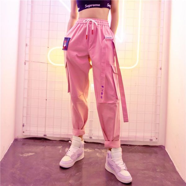 

women's pants & capris spring women loose long high waist for harajuku big size hip hop punk streetwear joggers, Black;white