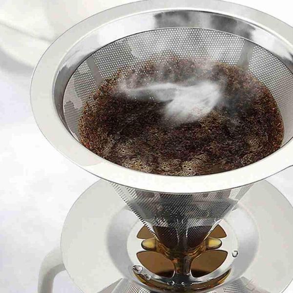 

coffee filters stainless steel filter double-layer filter-one-piece hand-pushed holder can be reused