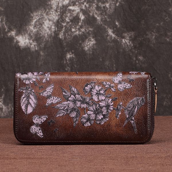 

the new and layer zipper wallet, leather long retro handbag, women's cowhide beautiful european bag first bobiu