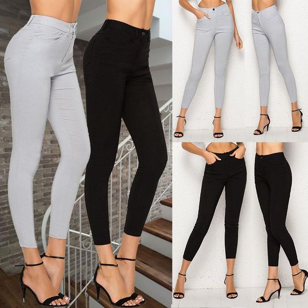 

plus size women denim skinny jeggings pants high waist stretch jeans slim pencil trousers women's & capris, Black;white