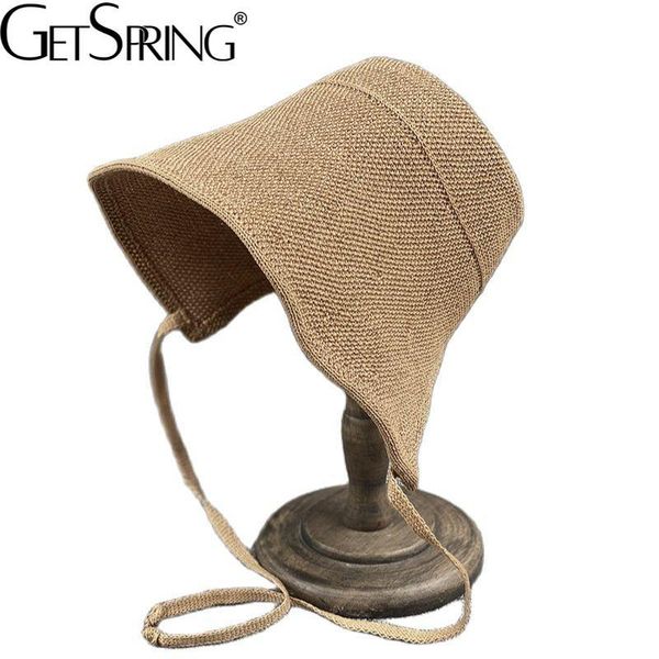 

wide brim hats getspring women hat bandage straw peaked caps black white fashion casual summer sun protection 2021, Blue;gray