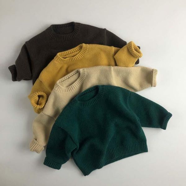 

pullover baby boys clothes sweater autumn winter girls child korean kids clothing solid color knitted, Blue