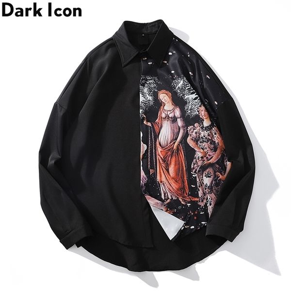 

dark icon printed long sleeve shirts men oversized men's shirts streetwear men's shirt 210705, White;black