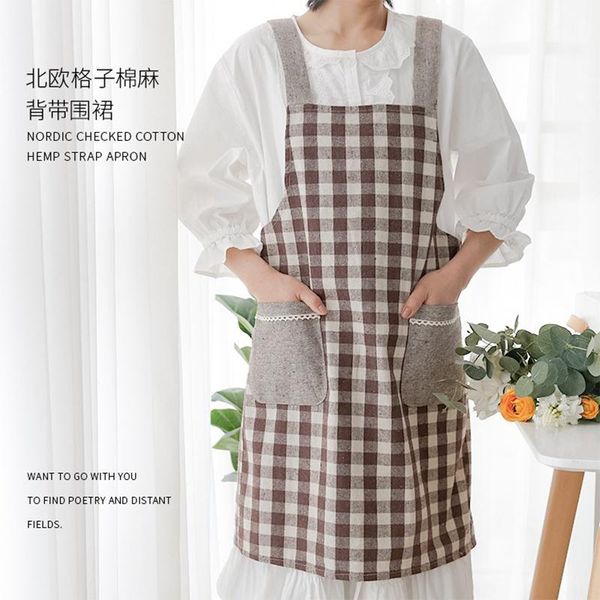 

aprons nordic plaid kitchen florist coffee shop working apron women cooking baking restaurant cleaning tools pinafore