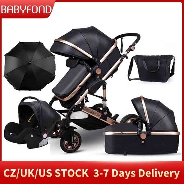 

babyfond 5 in 1 carriage high landscape baby stroller pu kid car aluminum alloy frame pram with comformstroller for newborn