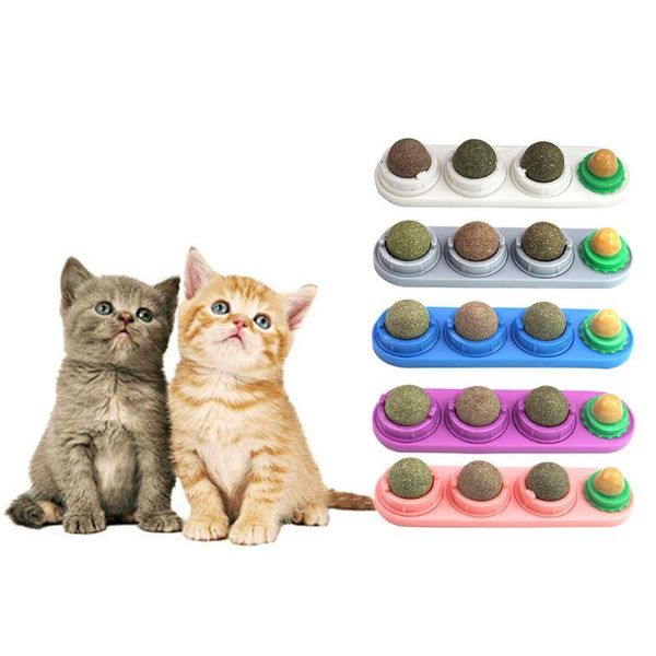 

cat toys catnip ball set self-adhesive rotated silvervine lick molar teething